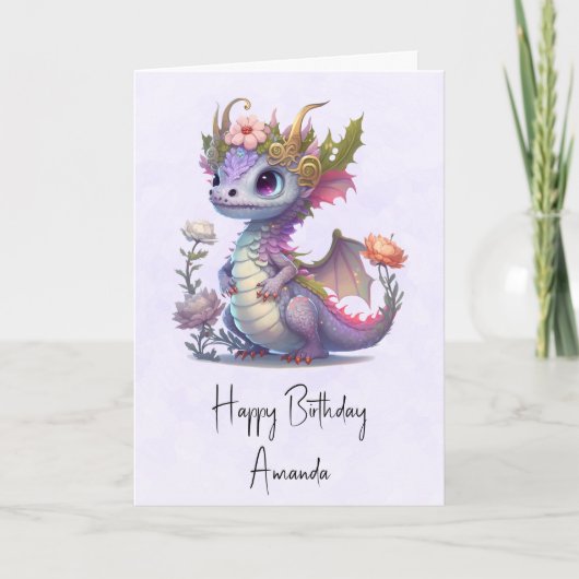 Carte Beau Dragon avec Elégant Anniversaire de la Couron (Devant)