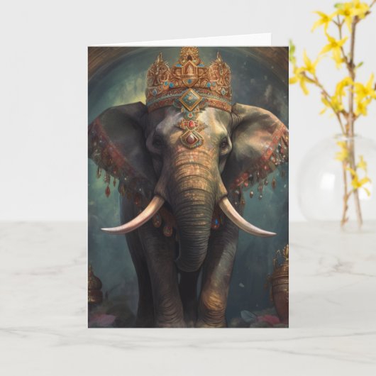 Carte Beau éléphant dans une couronne en toutes occasion (Fleur jaune)