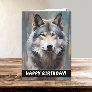 Carte Beau Gray Wild Wolf Huile Style Joyeux Anniversair