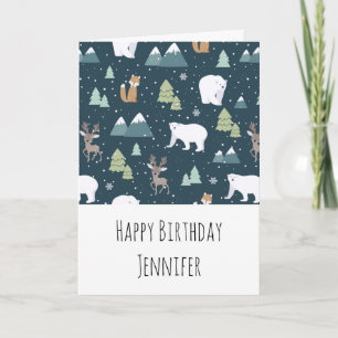 Carte Beau hiver Animaux Motifs Anniversaire Russe