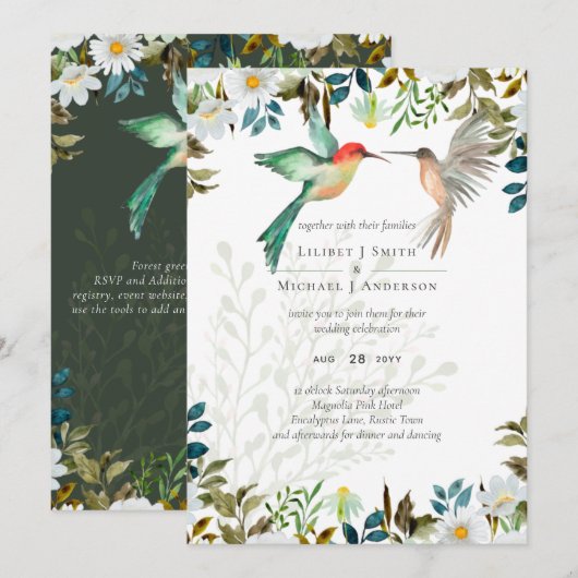 Carte Beau HUMMINGBIRDS Couple Mariage (Devant / Derrière)