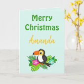 Carte Beau Joyeux Noël Tropical Toucan (Fleur jaune)