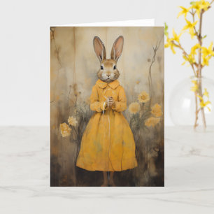 Carte Beau lapin en robe jaune toutes les occasions