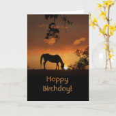Carte Beau lever de soleil Cheval du matin Anniversaire (Fleur jaune)
