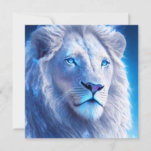 Carte Beau Lion blanc mystique aux yeux bleus (Devant)