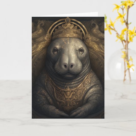 Carte Beau Manatee dans une couronne en toutes occasions (Fleur jaune)