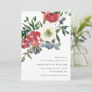 Carte Beau Mariage de fleurs rouges et vertes