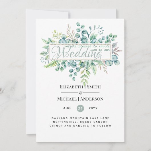 Carte Beau Mariage moderne Eucalyptus verdure (Devant)