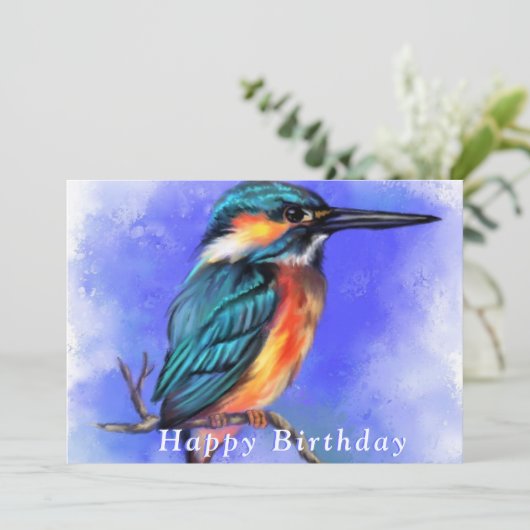 Carte Beau oiseau de martin-pêcheur - Joyeux anniversair (Debout devant)