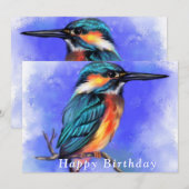 Carte Beau oiseau de martin-pêcheur - Joyeux anniversair (Devant / Derrière)