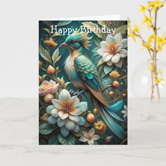 Carte Beau Oiseau Turquoise (Fleur jaune)
