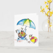 Carte Beau Oiseau Whimsical sur la plage (Fleur jaune)