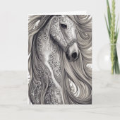 Carte Beau Ornate Silver Grey Horse Anniversaire (Devant)