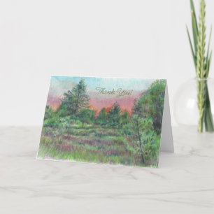 Carte Beau paysage rose vert Arbres d'art Merci