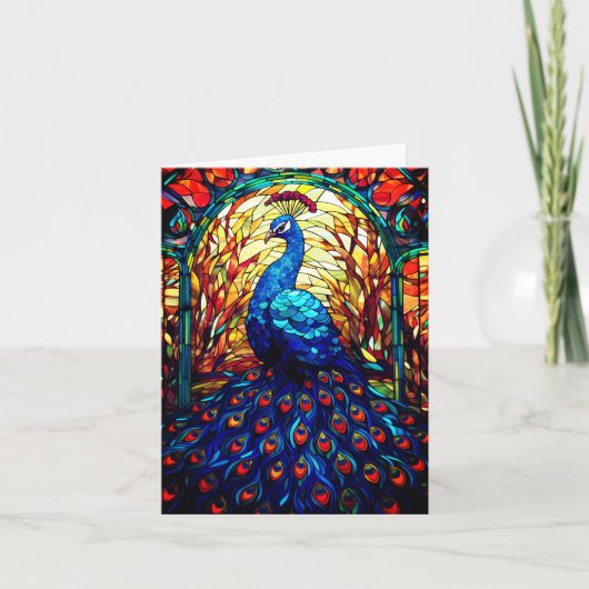 Carte Beau Peacock Vitrail Art de la faune (Devant)