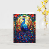 Carte Beau Peacock Vitrail Art de la faune (Fleur jaune)