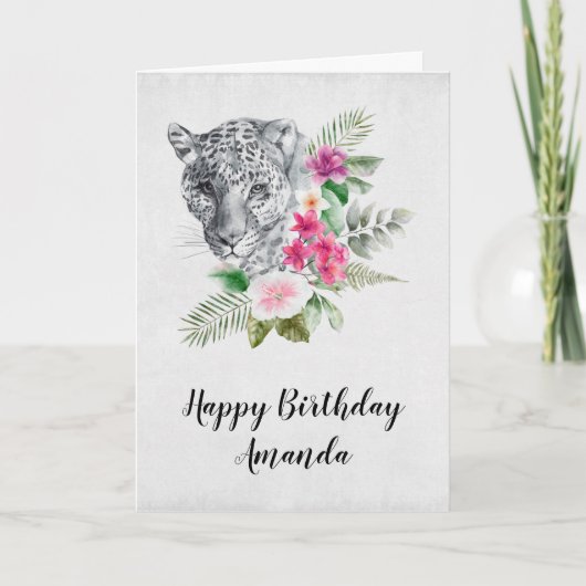 Carte Beau portrait de tête de léopard en aquarelle (Devant)
