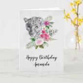 Carte Beau portrait de tête de léopard en aquarelle (Fleur jaune)