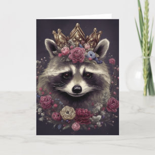 Carte Beau Raccoon dans une couronne en toutes occasions