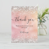 Carte Beau rose or faux argent parties scintillant Merci (Debout devant)