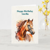 Carte Beau Sorrel Horse Portrait Anniversaire (Fleur jaune)