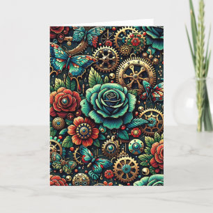 Carte Beau Steampunk Gears à thème et Rose Blank