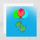 Carte Beau Vol T-Rex Avec Ballons Dans Ciel Bleu (Devant / Derrière)