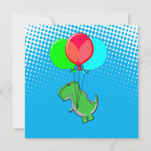 Carte Beau Vol T-Rex Avec Ballons Dans Ciel Bleu