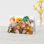 CARTE BEAUCOUP D'ANIMAUX STUFFÉS DISENT JEUX ANNIVERSAIR (Fleur jaune)