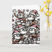 Carte Beaucoup de singes de Noël (Fleur jaune)