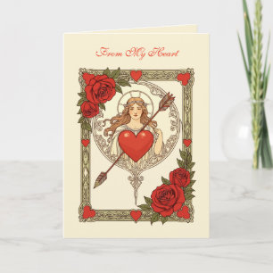 Carte Beauté et la Blessure Art Nouveau Romantique Vinta
