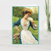 Carte Beauté Jeune Avec Panier De Roses (Devant)