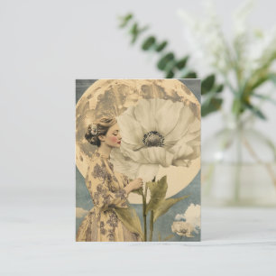 Carte Beauté Lune - Femme avec Fleur Blanche et Lune