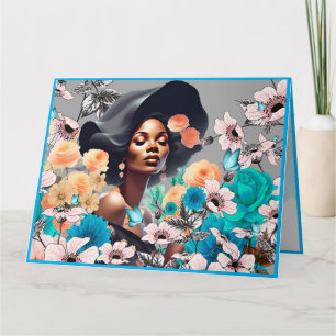 CARTE BEAUTÉ NOIRE FEMME GREYTONES FLEURS BUTTERFLIERS