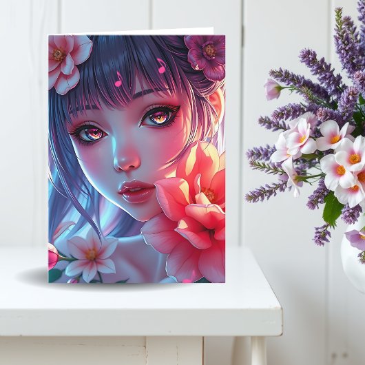 Carte Beautiful Anime Girl Thinking of You