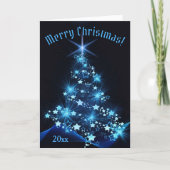 Carte Beautiful Blue Shinning Stars on Christmas Tree (Devant)