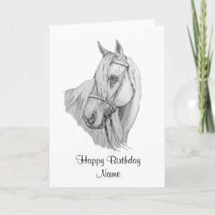 Carte Beautiful Horse Pencil Portrait Happy Birthday