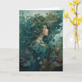 Carte Beautiful Mermaid Whimsical painting (Fleur jaune)
