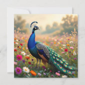Carte Beautiful Peacock in Field of Flowers  (Devant)