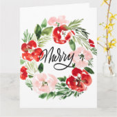Carte Beautiful Watercolor Christmas wreath Merry (Fleur jaune)