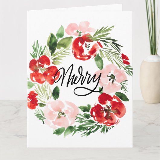 Carte Beautiful Watercolor Christmas wreath Merry (Devant)