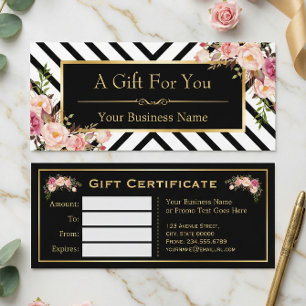 Carte Beauty Salon Certificat cadeau Gold Floral Stripes