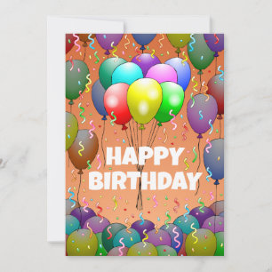 Carte Beaux Ballons de Anniversaire et Confettis