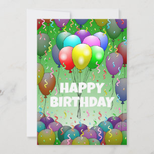 Carte Beaux Ballons de Anniversaire et Confettis