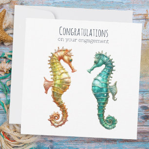 Carte Beaux Hippocampes Élégants Couple Fiancé Fiançaill
