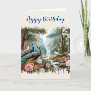 Carte Beaux paons dans la forêt tropicale Anniversaire