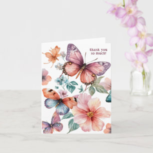 Carte Beaux papillons et Merci de fleurs