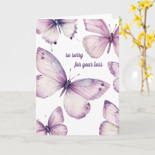 Carte Beaux Papillons Violets DÉSOLÉ POUR LA PERTE (Fleur jaune)
