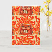 Carte beaver dit heureux anniversaire (Fleur jaune)