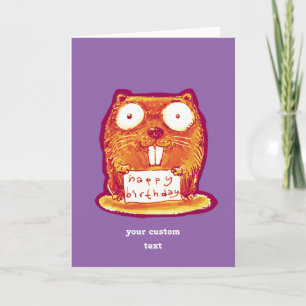 Carte beaver tient joyeux message d'anniversaire dessin 
